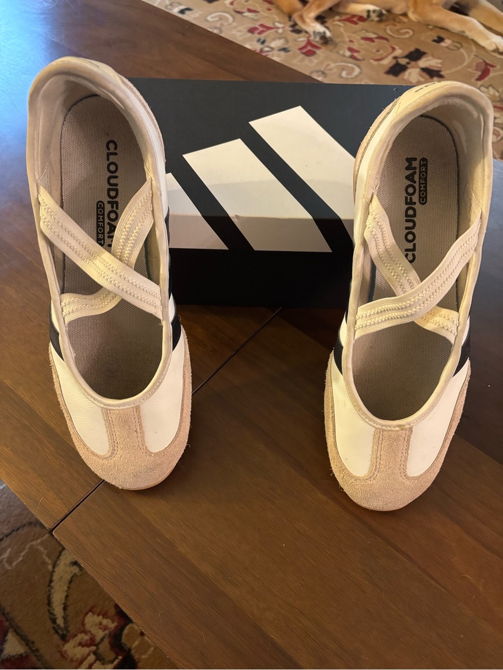 adidas Cloudfoam Women's Slip-On Ballet Sneakers in Beige and Black